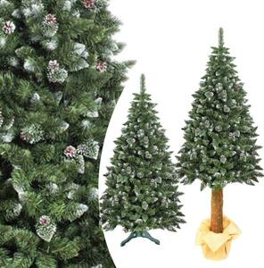 ProCart® Karácsonyi műfenyő, 220 cm, természetes kúpokkal, fehér hegyekkel, fatörzssel, tartóval