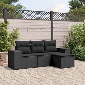 VidaXL Polyrattan Kerti Ülőgarnitúra - 4 részes - Fekete