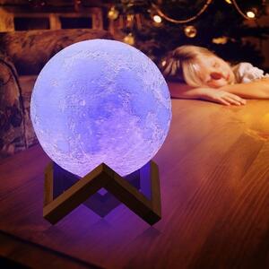 Procart 3D hold alakú éjjeli lámpa 20 cm, 16 szín, távirányító, fa tartó, újratölthető USB