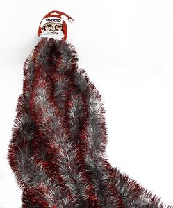 Procart Karácsonyi fenyő füzér, ezüst, piros hegyű, hossza 6 m
