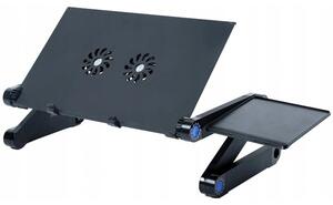 Procart Összecsukható laptop asztal, 26x42 cm, 2 ventilátor 2500 rpm, alumínium, egértartó, fekete