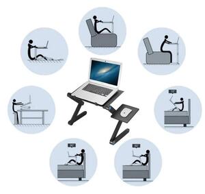 Procart Összecsukható laptop asztal, 26x42 cm, 2 ventilátor 2500 rpm, alumínium, egértartó, fekete