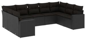 VidaXL U alakú Kerti Ülőgarnitúra - 9 részes - Fekete Polyrattan