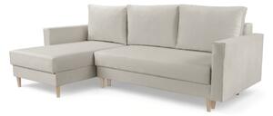 Nylion kihajtható kanapé, tárolokkal - bézs Velúr Velluto 02, lábak bükk