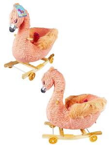 Hintaszék kis gyereknek, Pink Flamingo, 58x34x66 cm, zene, összecsukható kerekek