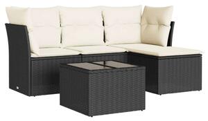 VidaXL 5 részes fekete polyrattan kerti kanapészett párnákkal