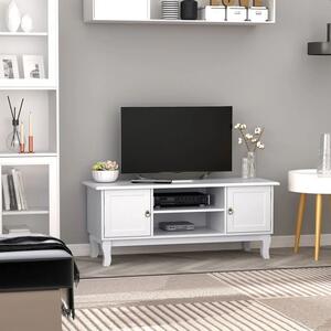 PROCART TV komód 120x40x50 cm, polcok, 2 tárolószekrény, fenyőfa lábak, MDF, fehér színben