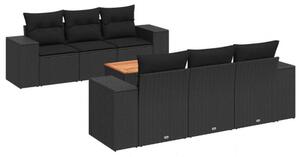 VidaXL 7 részes fekete polyrattan kerti ülőgarnitúra párnával
