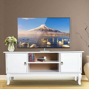 PROCART TV komód 120x40x50 cm, polcok, 2 tárolószekrény, fenyőfa lábak, MDF, fehér színben