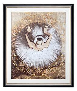 King Home Ballerina Művészeti Nyomat Fekete-Arany Keretben Kristályokkal 100x120 cm