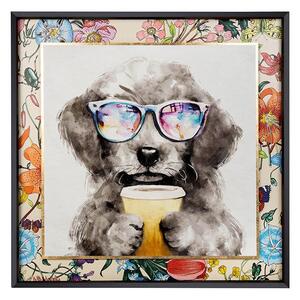 King Home Coffee Dog Modern Vászonkép Virágos Kerettel