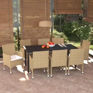 VidaXL Polyrattan Kerti Étkezőgarnitúra - 9 részes - Bézs