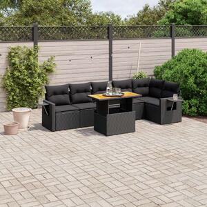 Polyrattan Kerti Ülőgarnitúra - 7 részes - Fekete