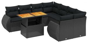 VidaXL Polyrattan Kerti Ülőgarnitúra - 9 részes - Fekete