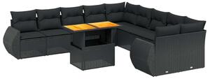 Polyrattan Kerti Ülőgarnitúra - 11 részes - Fekete