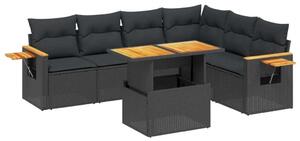 Polyrattan Kerti Ülőgarnitúra - 7 részes - Fekete