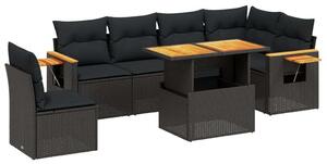 VidaXL Polyrattan Kerti Ülőgarnitúra - 7 részes - Fekete