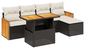 VidaXL Polyrattan Kerti Ülőgarnitúra - 6 részes - Fekete
