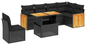 Polyrattan Kerti Ülőgarnitúra - 7 részes - Fekete