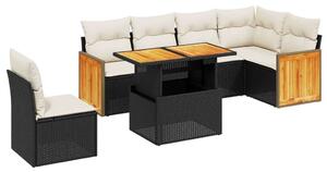 Polyrattan Kerti Ülőgarnitúra - 7 részes - Fekete
