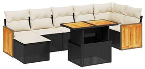Polyrattan Kerti Ülőgarnitúra - 8 részes - Fekete