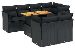 VidaXL Polyrattan Kerti Ülőgarnitúra - 8 részes - Fekete