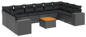 VidaXL Polyrattan Kerti Ülőgarnitúra - 11 részes - Fekete