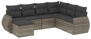 VidaXL 7 részes szürke polyrattan kerti ülőgarnitúra párnákkal