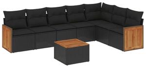 VidaXL 8 részes fekete polyrattan kerti ülőgarnitúra párnákkal