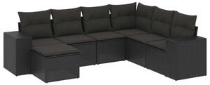 Polyrattan Kerti Ülőgarnitúra - 7 részes - Fekete