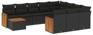 VidaXL 11 részes fekete polyrattan kerti ülőgarnitúra párnákkal