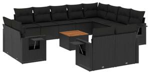 VidaXL Polyrattan Kerti Ülőgarnitúra - 13 részes - Fekete