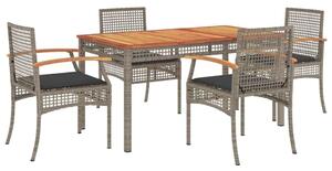 Polyrattan Kerti Étkezőgarnitúra - 5 részes - Szürke