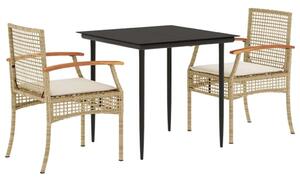 VidaXL Kerti Étkezőgarnitúra - 3 részes - Bézs Polyrattan