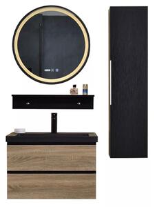 Blackwood 80 komplett fürdőszoba bútor fali mosdószekrénnyel, fekete mosdóval, tükörrel és magas szekrénnyel
