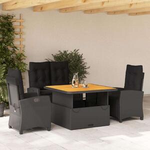VidaXL Kerti Étkezőgarnitúra - 4 részes - Fekete Polyrattan