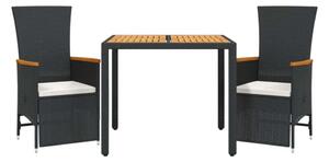 VidaXL Kerti Étkezőgarnitúra - 3 részes - Fekete Polyrattan