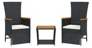 VidaXL Polyrattan Kerti Garnitúra - 3 részes - Fekete