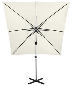 VidaXL homokszínű konzolos napernyő rúddal és LED-fényekkel 250 cm