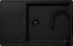 Schock Tia D-100LS konyhai mosogatótálca 780 x 500 mm Cristadur Puro, intenzív fekete és Schock Kavus konyhai csaptelep kihúzható fejjel és szűrőkosár, távműködtető gomb, túlfolyó takaró Puro