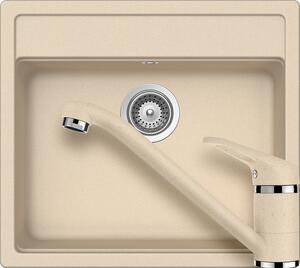 Schock Nemo N-100 konyhai mosogatótálca 570 x 510 mm és Schock Cosmo konyhai csaptelep Cristalite Moonstone, bézs