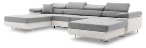 Szétnyitható sarok kanapé RIGATTO III PRO 3 Fehér eko-bőr + Világosszürke