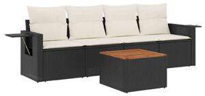 VidaXL 5 részes fekete polyrattan kerti kanapészett párnákkal