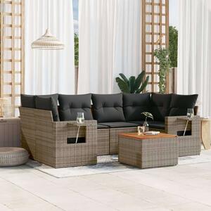VidaXL 7 részes szürke polyrattan kerti ülőgarnitúra párnákkal