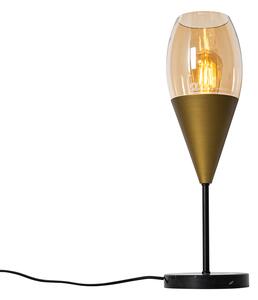 Modern asztali lámpa arany borostyán üveggel - Csepp
