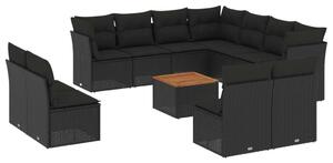 VidaXL Polyrattan Kerti Ülőgarnitúra - 12 részes - Fekete