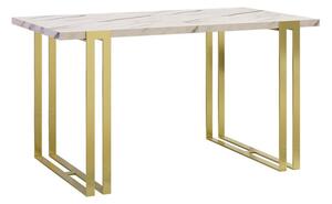 Asztal Comfivo 179, Aranysárga, Fehér márvány, 76x80x140cm, Hosszabbíthatóság, Laminált forgácslap, Fém