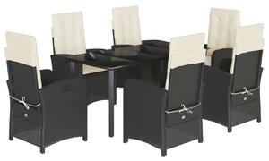 VidaXL Polyrattan Kerti Étkezőgarnitúra - 7 részes - Fekete