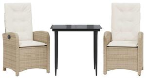 VidaXL Polyrattan Kerti Étkezőgarnitúra - 2 Fotel, Üveg Asztal
