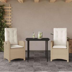 VidaXL Polyrattan Kerti Étkezőgarnitúra - 2 Fotel, Üveg Asztal